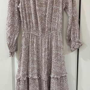Calicut Dress Woman's Medium Gray Periwinkle Cheetah Print Long Sleeve